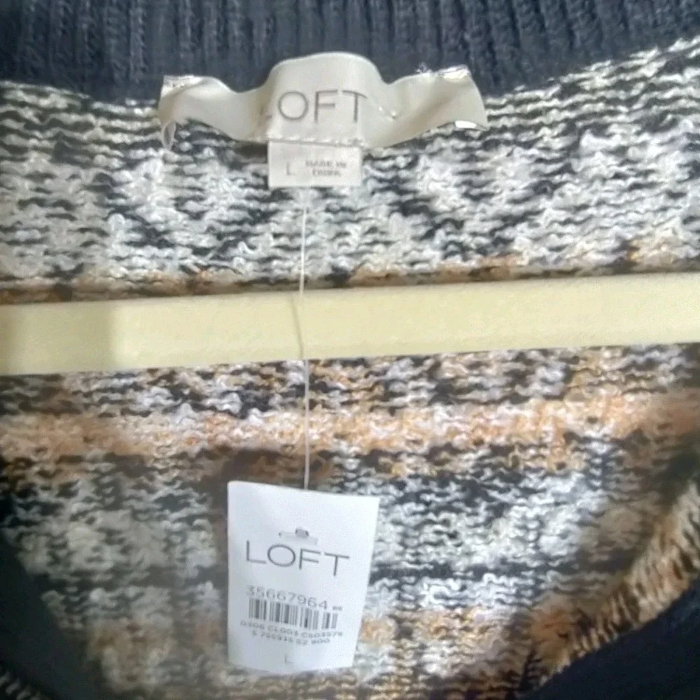 Ann Taylor Loft Black, Brown & White Fair Isle Half Zip Tunic Sweater Size L NWT